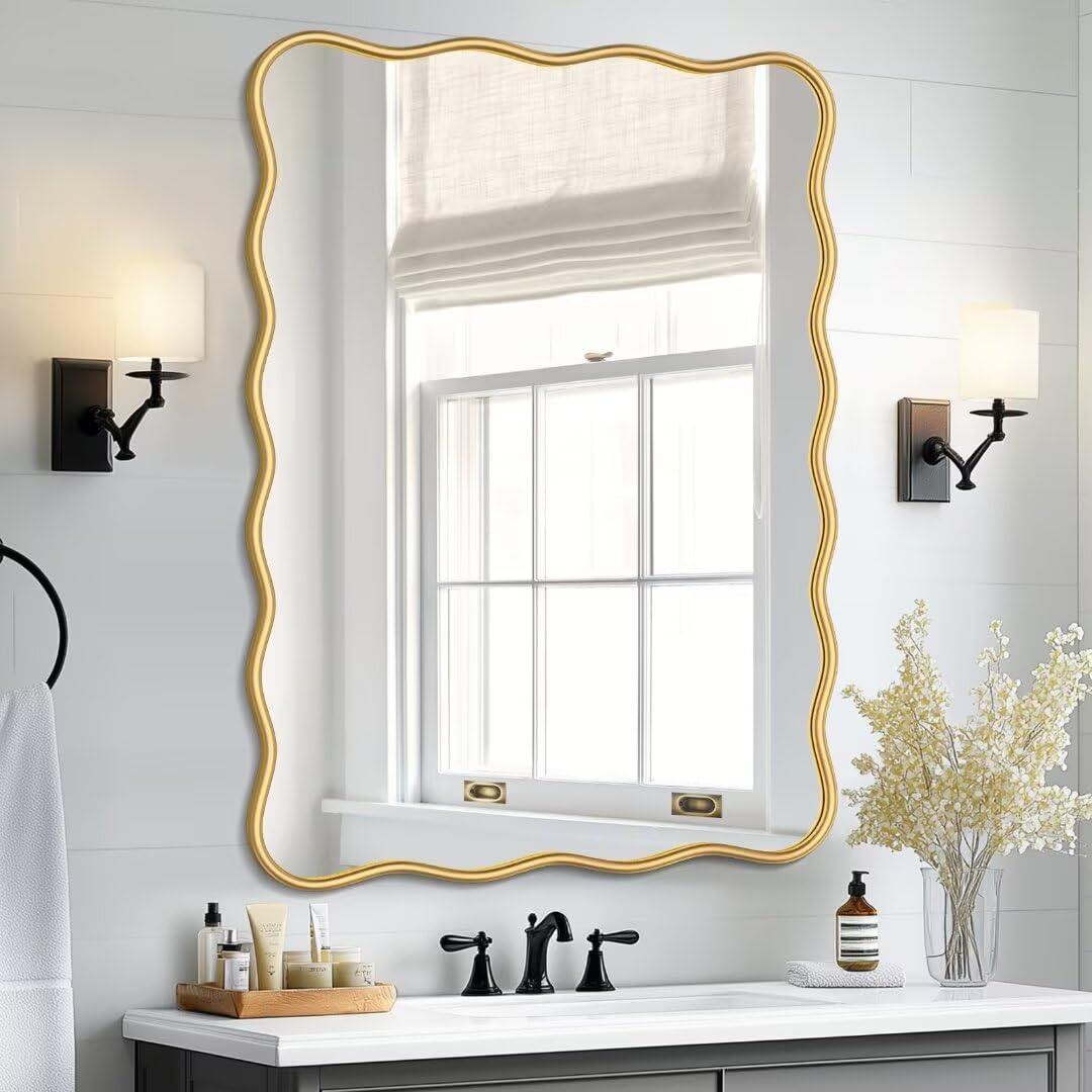24x36 Inch Wavy Rectangle Mirror — Matte Black Metal Frame
