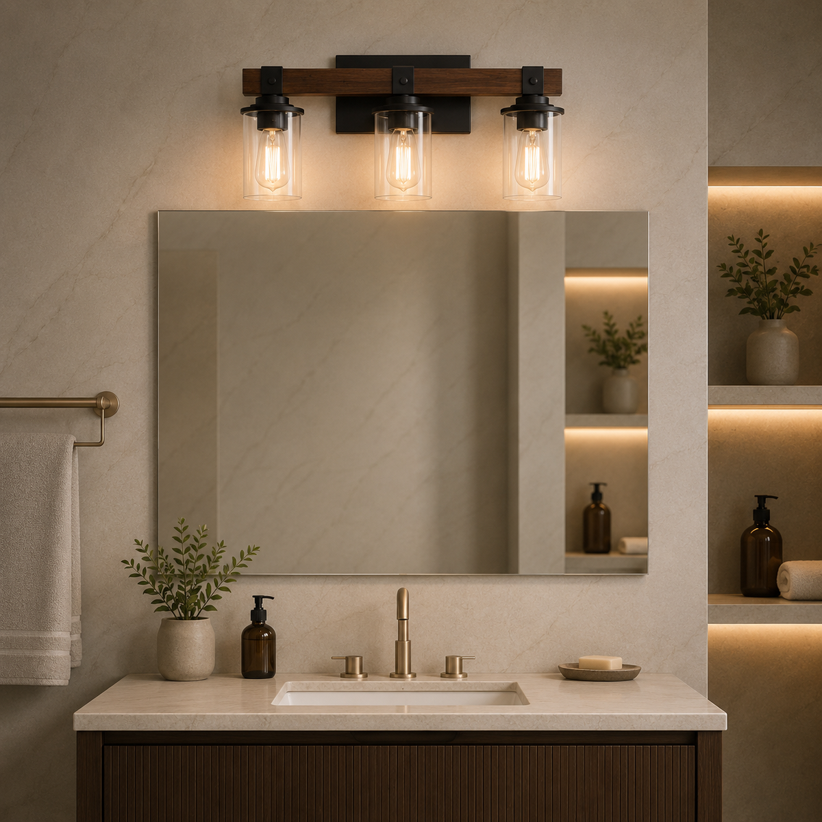 3-Light Farmhouse Rustic Bathroom Vanity Light