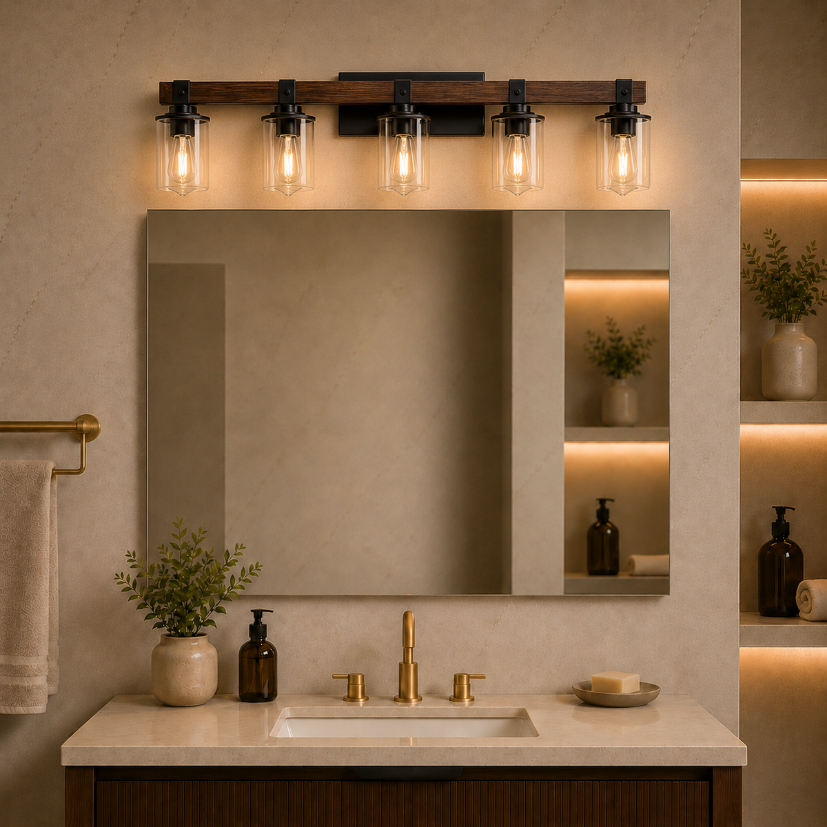 5-Light Farmhouse Rustic Bathroom Vanity Light