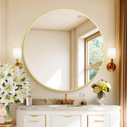 39 Inch Gold Round Mirror — Large Circle Metal Frame