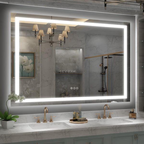50x40 Inch Large LED Vanity Mirror — Dimmable Anti-Fog ETL