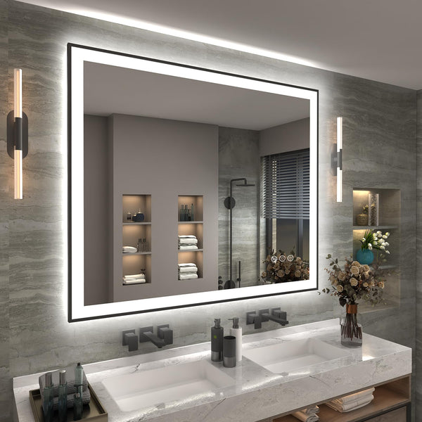 48x40 Inch LED Vanity Mirror — Framed Front and Backlit