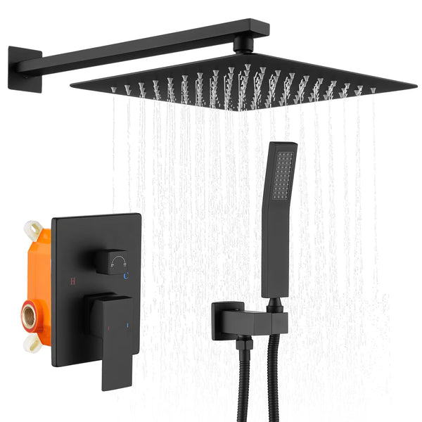 Wall-Mount Shower Faucet Set — Matte Black