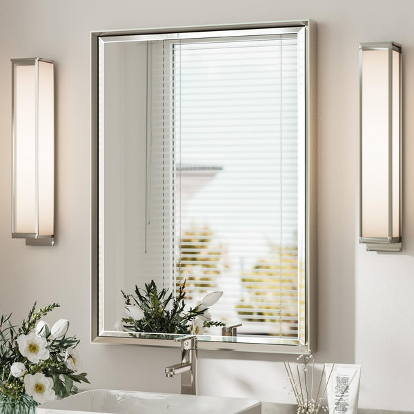 22x30 Inch Brushed Nickel Bathroom Mirror — Beveled Frame