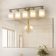 5-Light Gold Bathroom Vanity Lamp — Frosted Glass