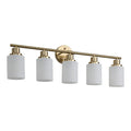 5-Light Gold Bathroom Vanity Lamp — Frosted Glass