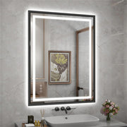 24x32 Inch LED Vanity Mirror — Black Frame Dimmable Anti-Fog