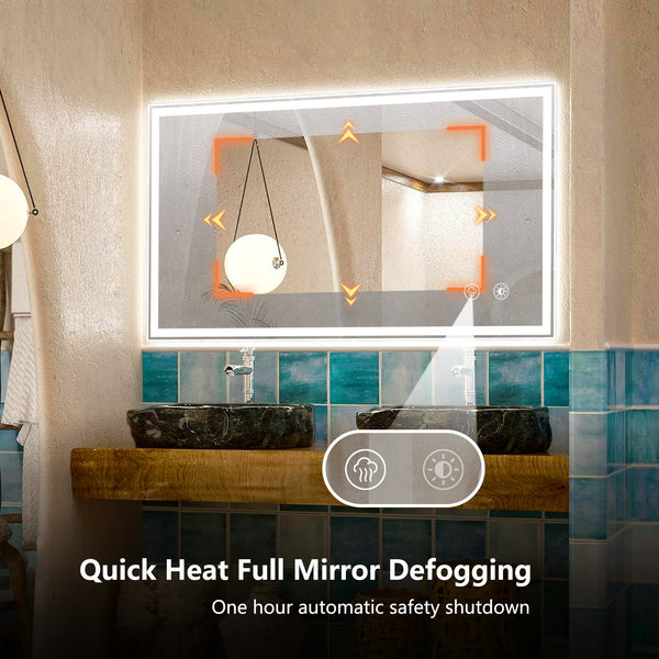 Dimmable LED Bathroom Mirror — Anti-Fog Waterproof Wall Mount