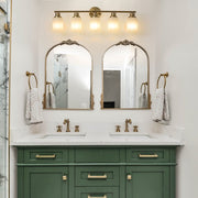 5-Light Gold Bathroom Vanity Lamp — Frosted Glass