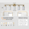 5-Light Gold Bathroom Vanity Lamp — Frosted Glass