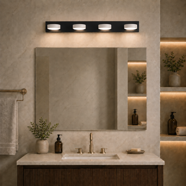 4-Light Modern Black LED Vanity Light Fixture