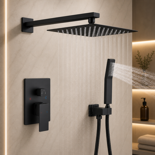 Wall-Mount Shower Mixer System — Matte Black