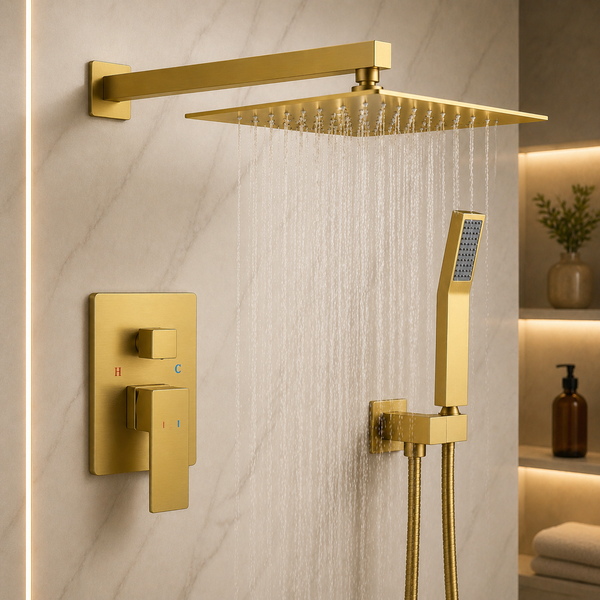 Wall-Mount Shower Mixer System — Brushed Gold