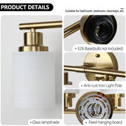 5-Light Gold Bathroom Vanity Lamp — Frosted Glass