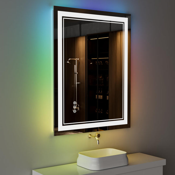 24x36 Inch RGB LED Bathroom Mirror — Color Changing Anti-Fog
