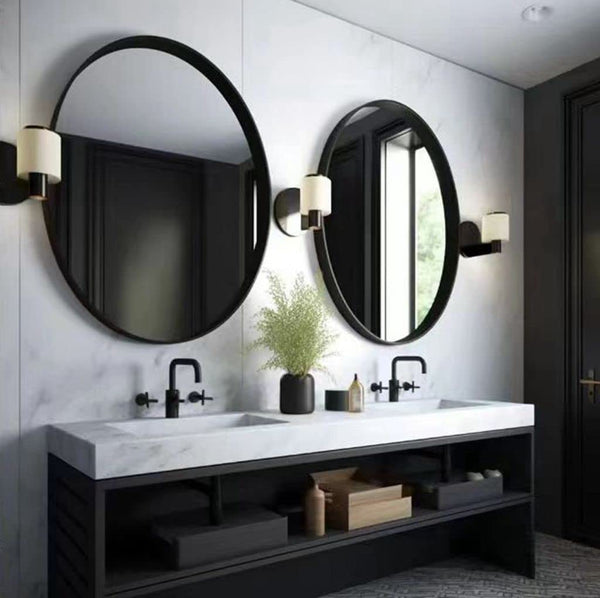 30 Inch Black Round Bathroom Mirror — Set of 2
