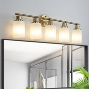 5-Light Gold Bathroom Vanity Lamp — Frosted Glass