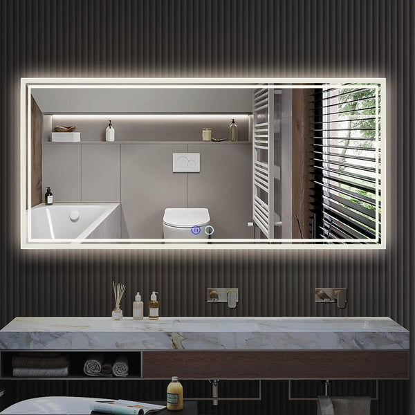 60x28 Inch LED Bathroom Mirror — Anti-Fog Dimmable Touch