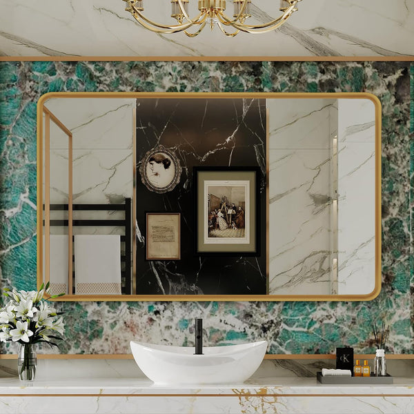 55x30 Inch Matte Gold Rectangle Mirror — Tempered Glass