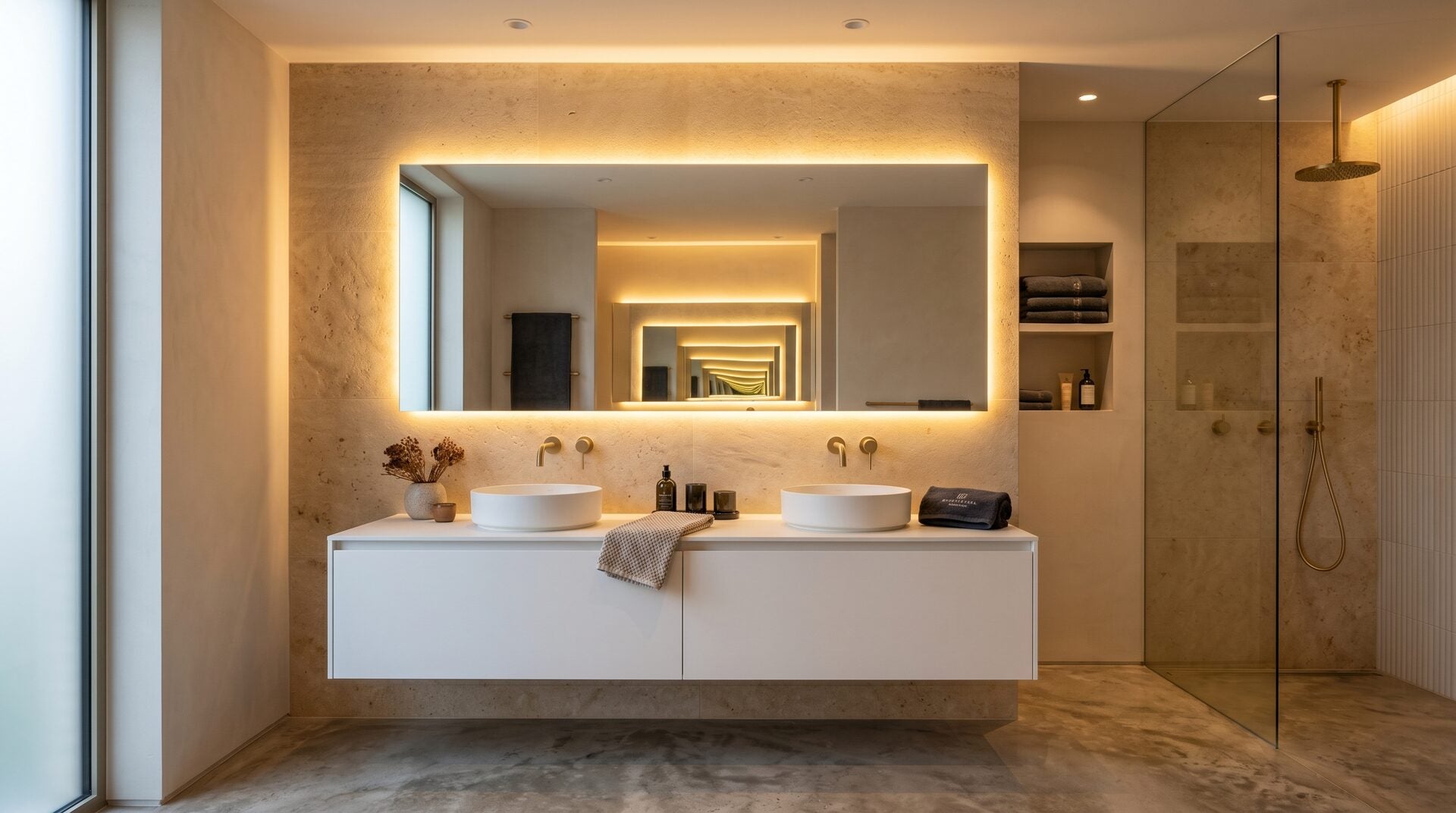 Luxury bathroom with LED mirror after renovation